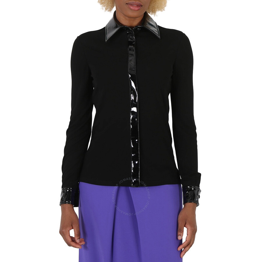 Moschino Black Vinyl Detail Long-Sleeve Organzine Shirt - 3
