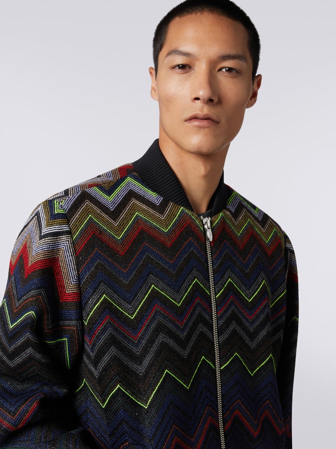 Wool and cotton blend chevron bomber jacket in collaboration with Mike Maignan - 5