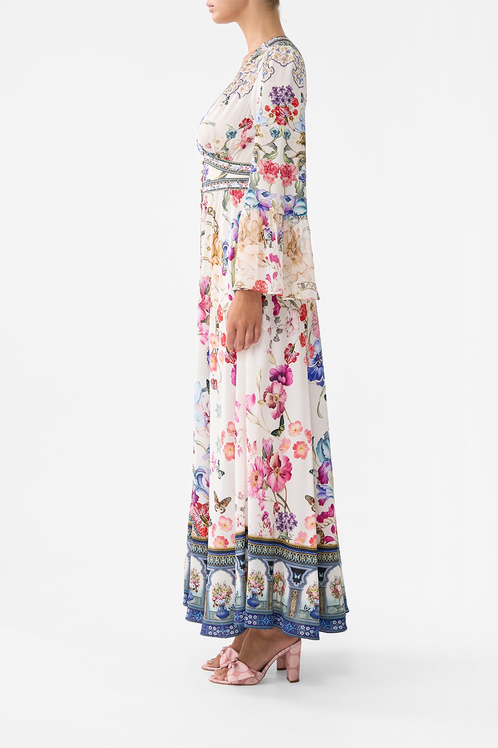 SHAPED WAISTBAND DRESS WITH RUFFLE SLEEVE - 4