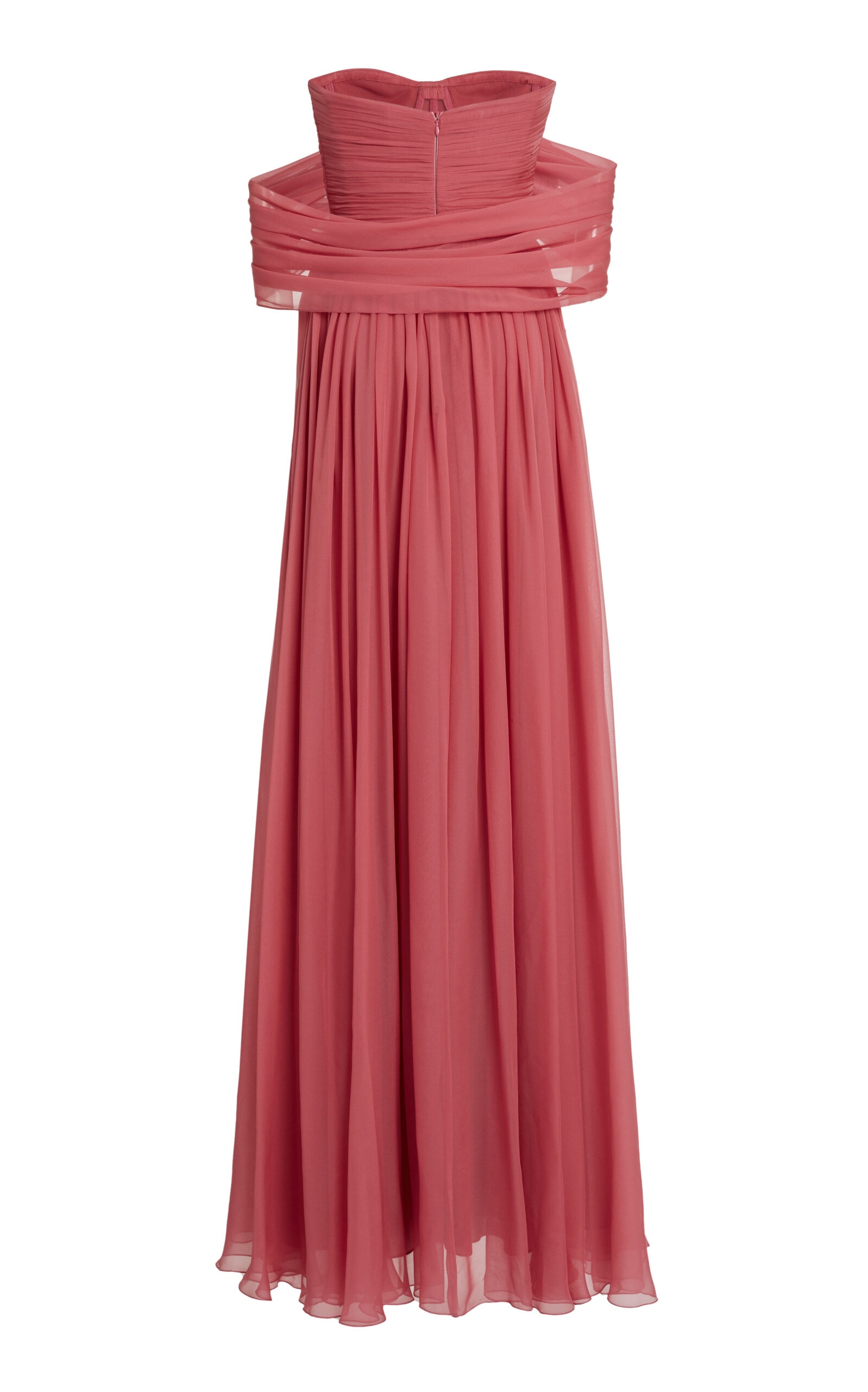 Draped Silk Chiffon Off-The-Shoulder Maxi Dress pink - 3