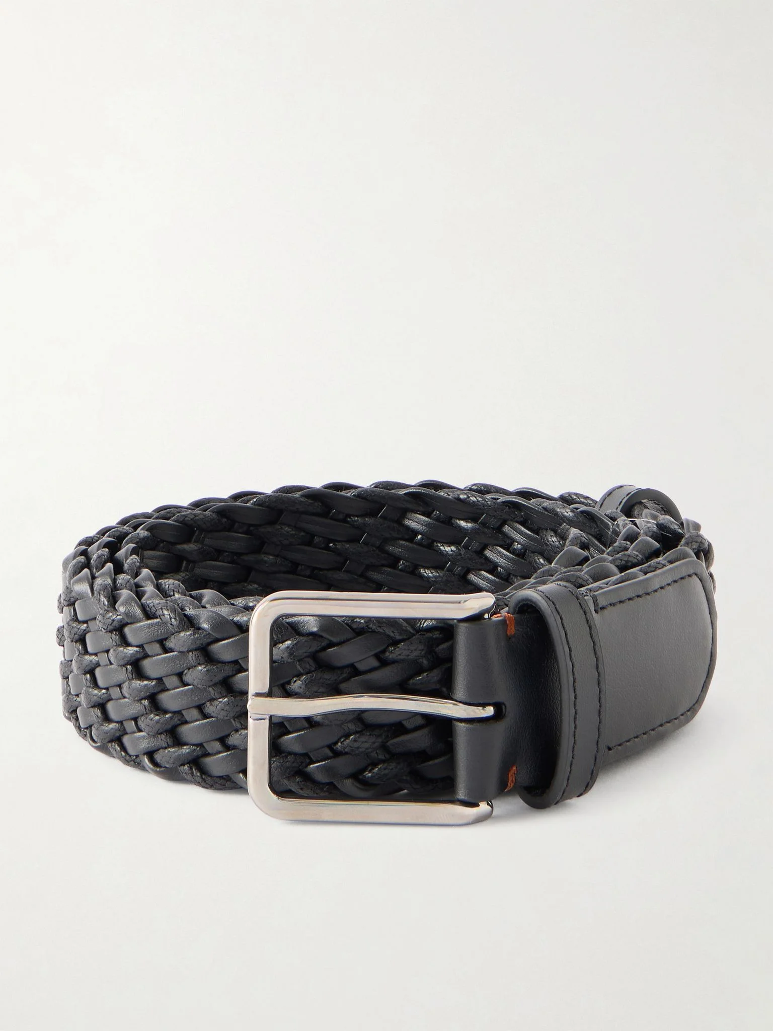 3cm Braided Leather and Cord Belt Black - 1