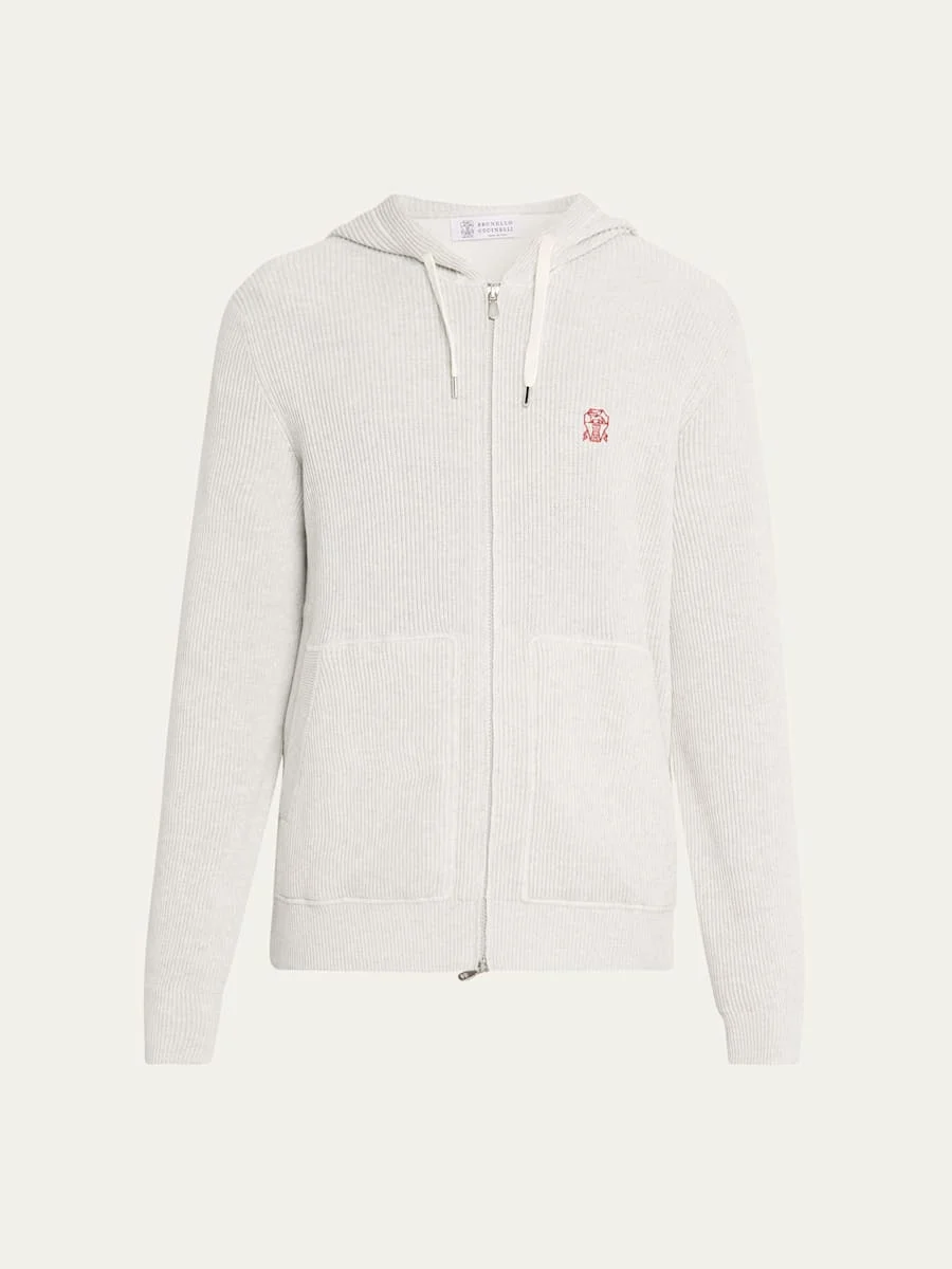 Men's Cotton Rib Hooded Cardigan Sweatshirt - 1