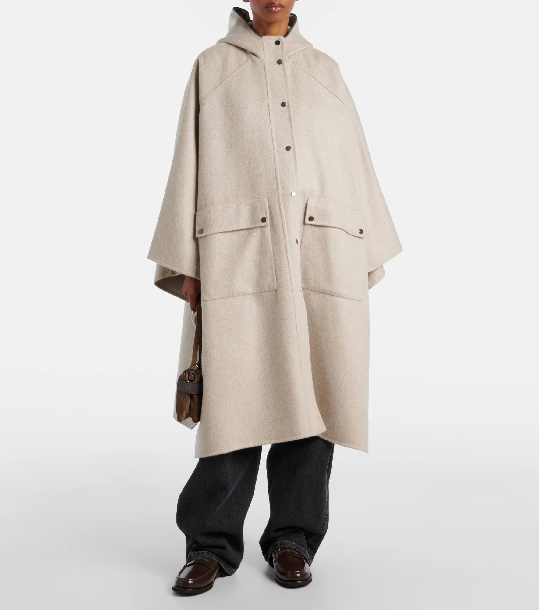 Hooded cashmere cape - 6