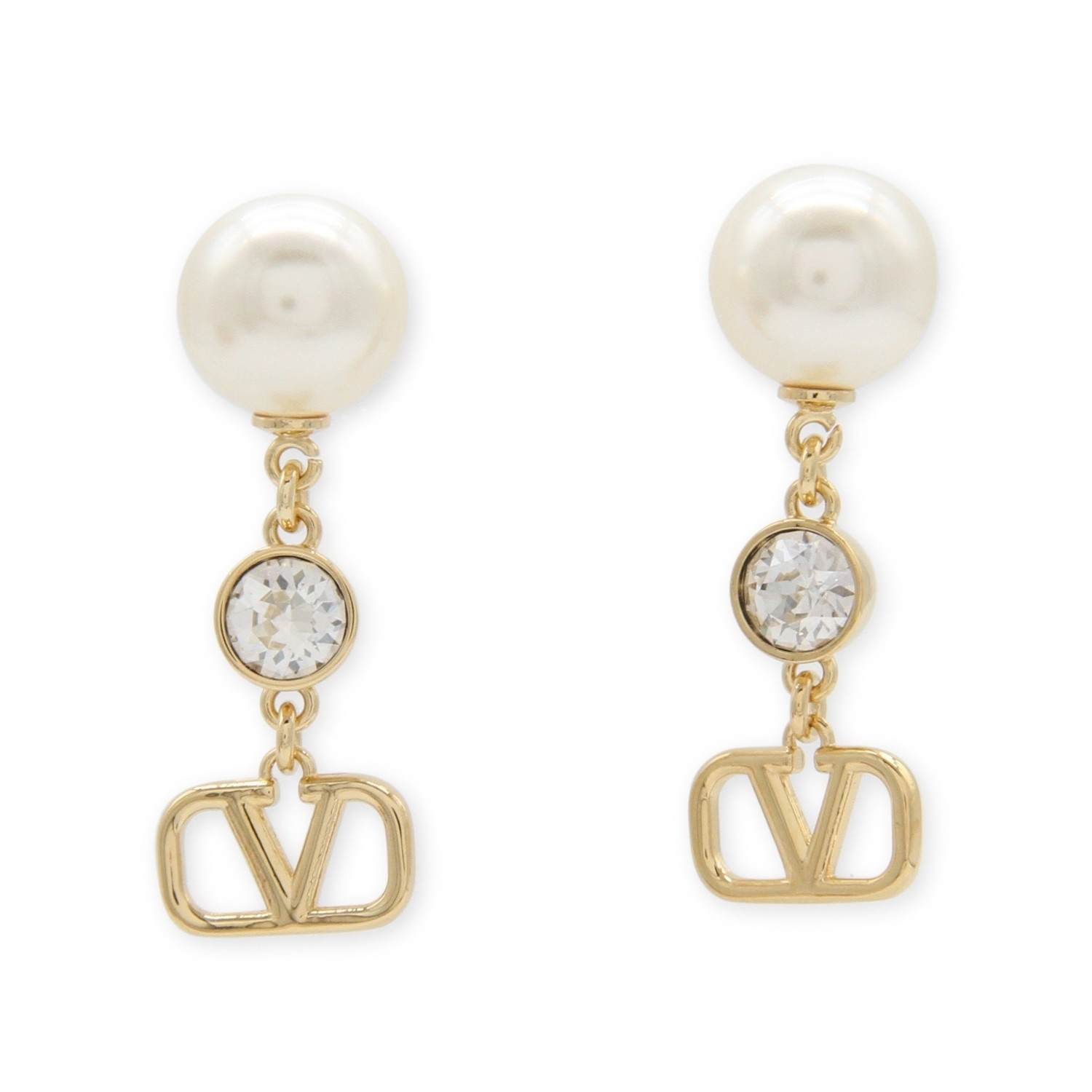 GOLD METAL AND PEARL VLOGO SIGNATURE EARRINGS - 1