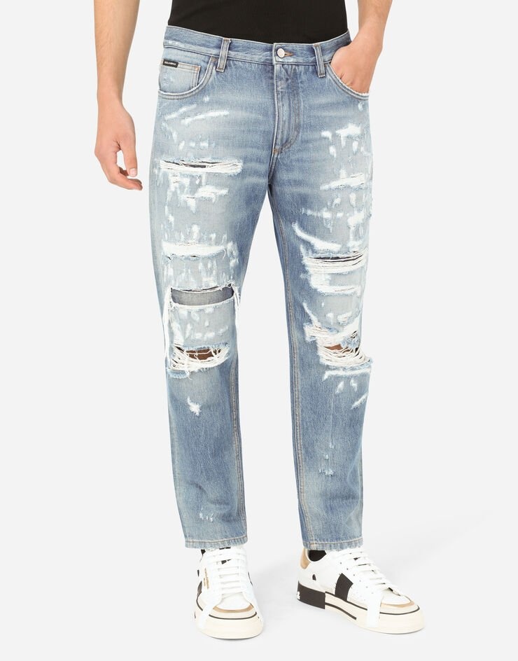 Loose light blue jeans with rips - 4