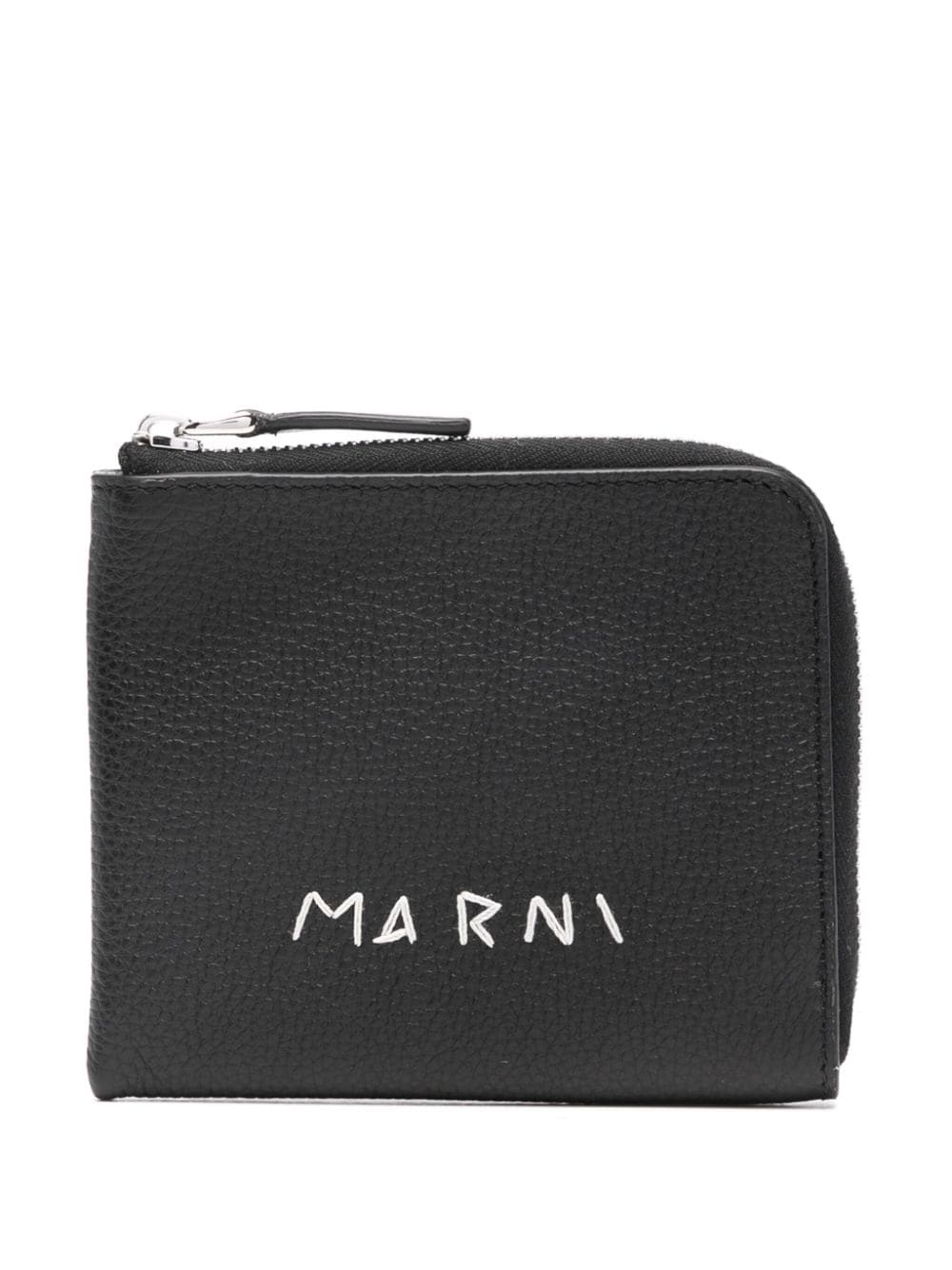logo-embroidered leather wallet - 1