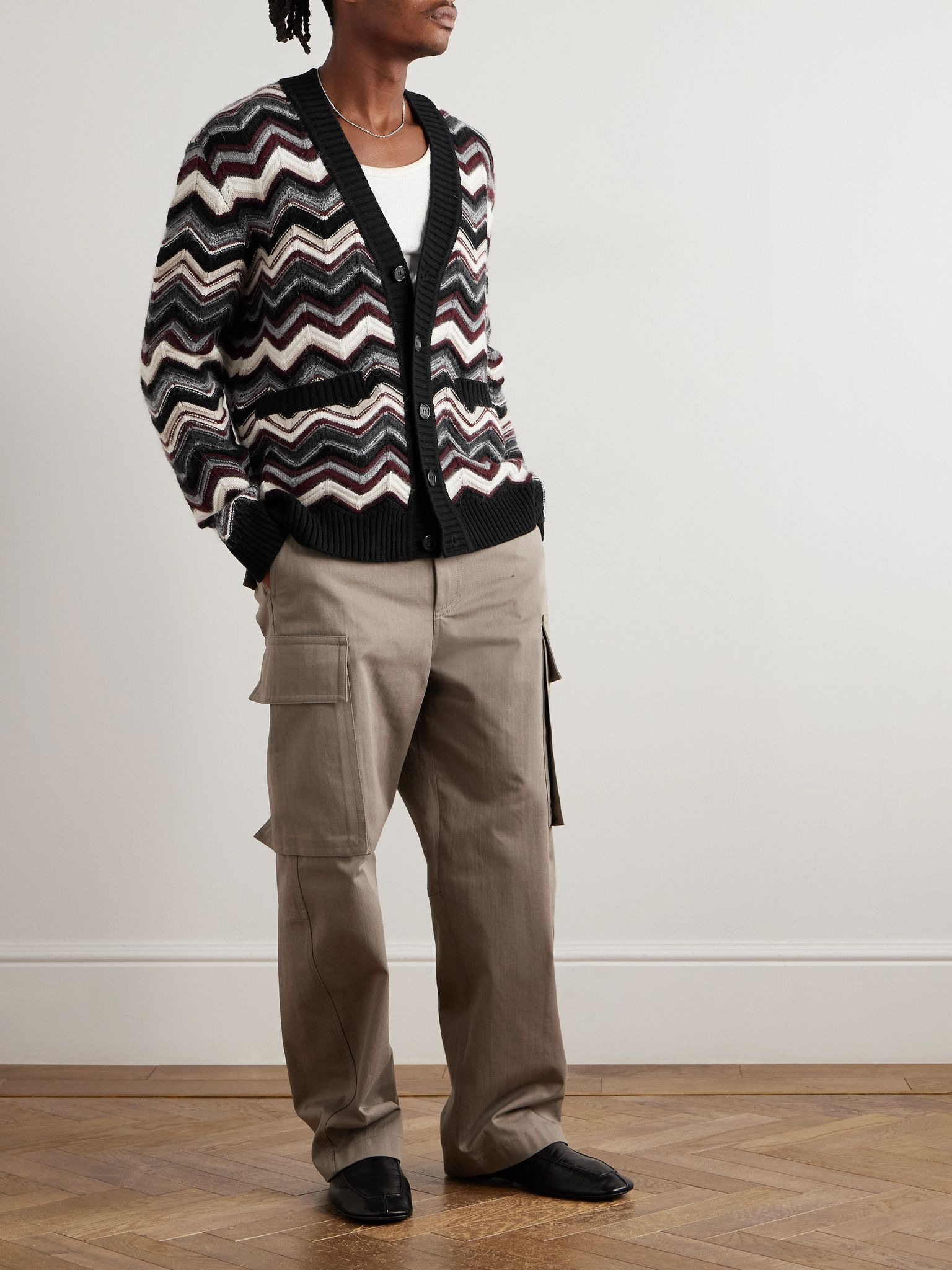 Striped Wool-Blend Jacquard Cardigan Dark gray - 2