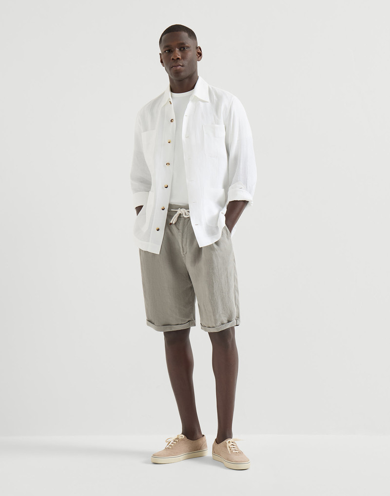 Brunello Cucinelli Garment-dyed Bermuda shorts in linen gabardine with drawstring and pleat outlook