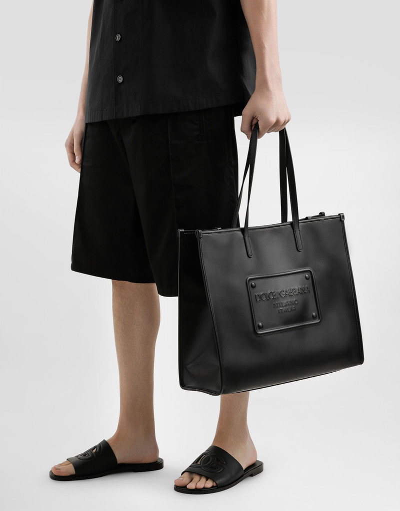 Calfskin shopper with raised logo 7