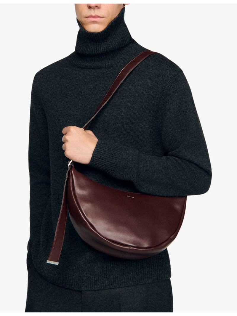 Sandro Logo-Embossed Small Leather Hobo Bag outlook