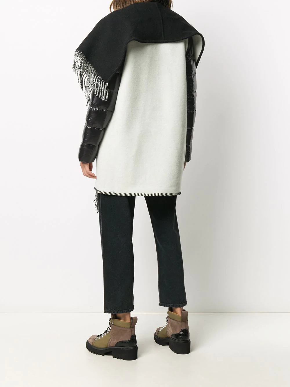 asymmetric fringed edge knitted poncho jacket - 4