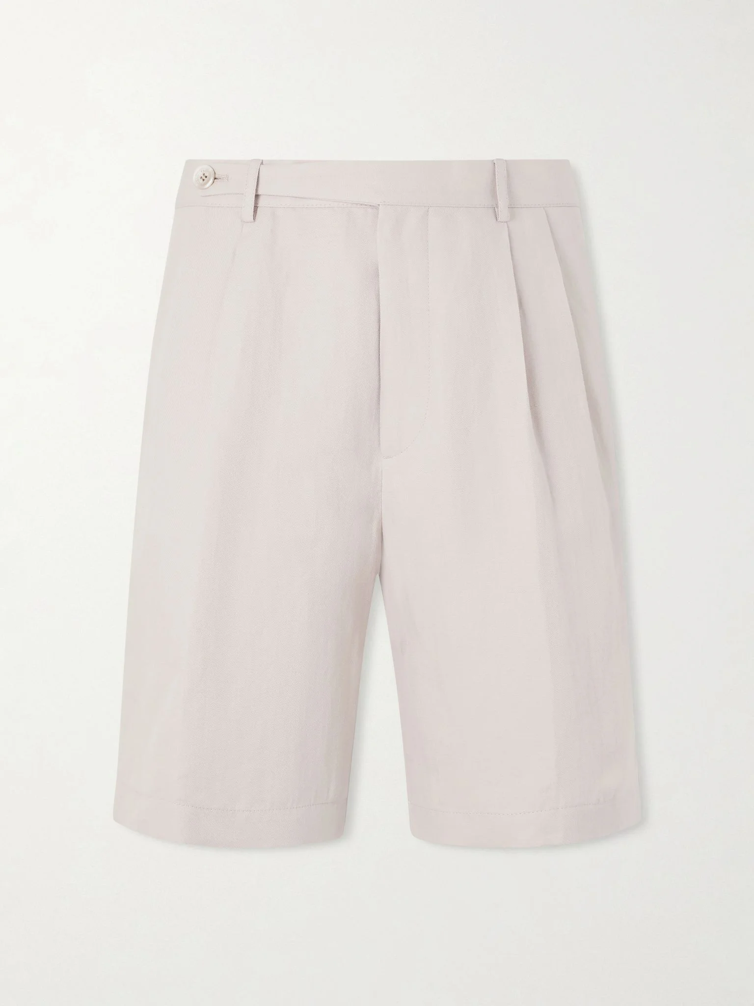 Wide-Leg Pleated Linen and Cotton-Blend Shorts Beige - 1
