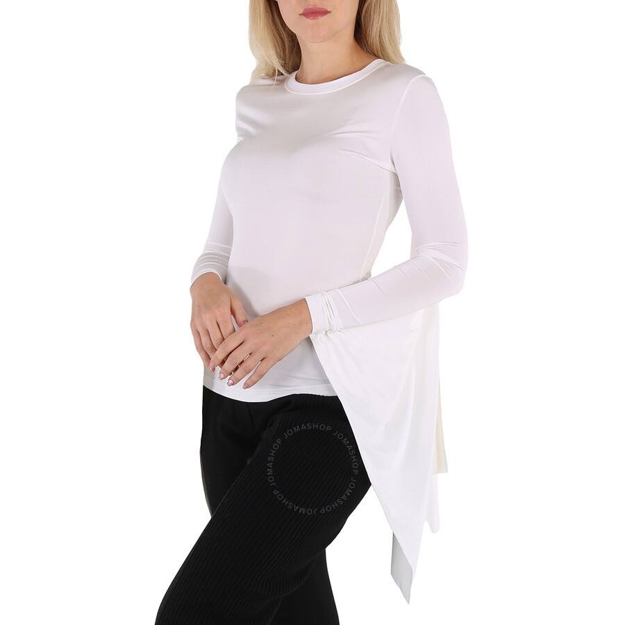 Burberry Optic White Long-Sleeve Exaggerated Panel Draped Top - 5