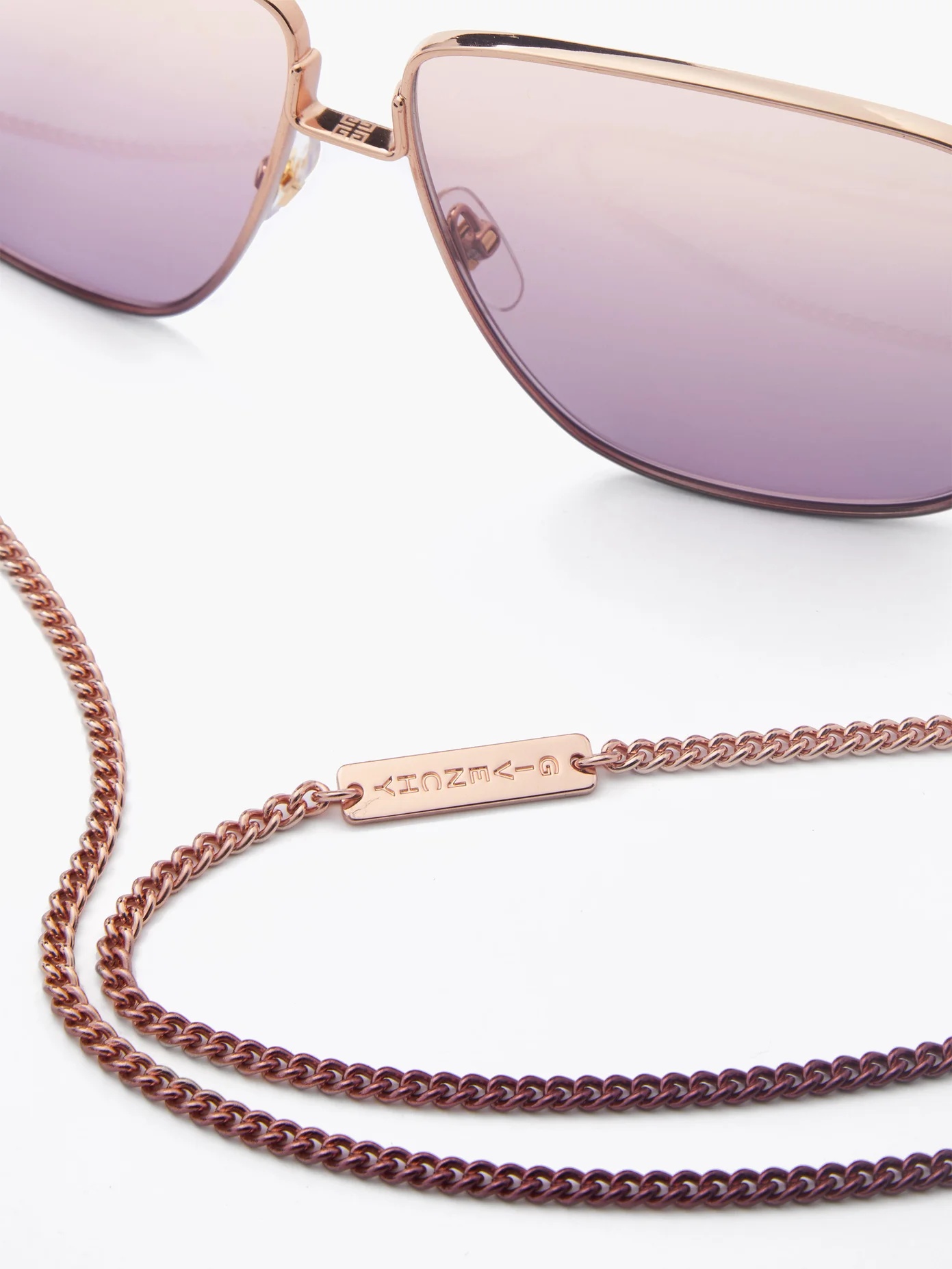 Oversized-square metal sunglasses and chain - 2