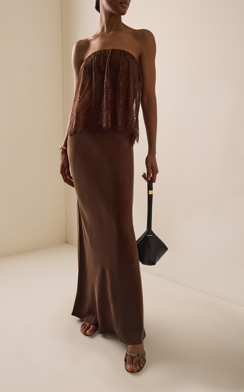 THIRD FORM Visions Strapless Lace Satin Maxi Dress brown outlook