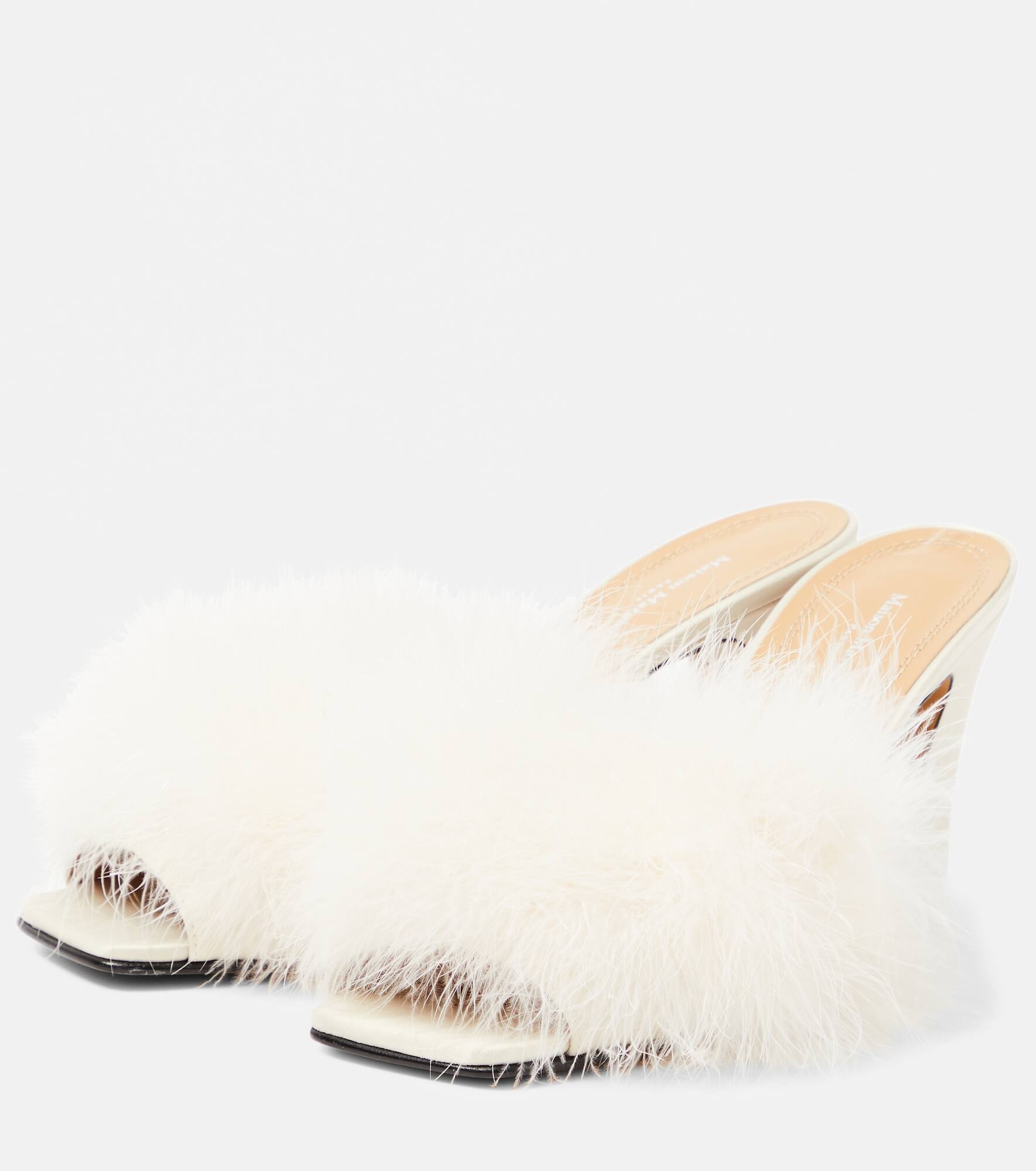 Feather-embellished mules - 5