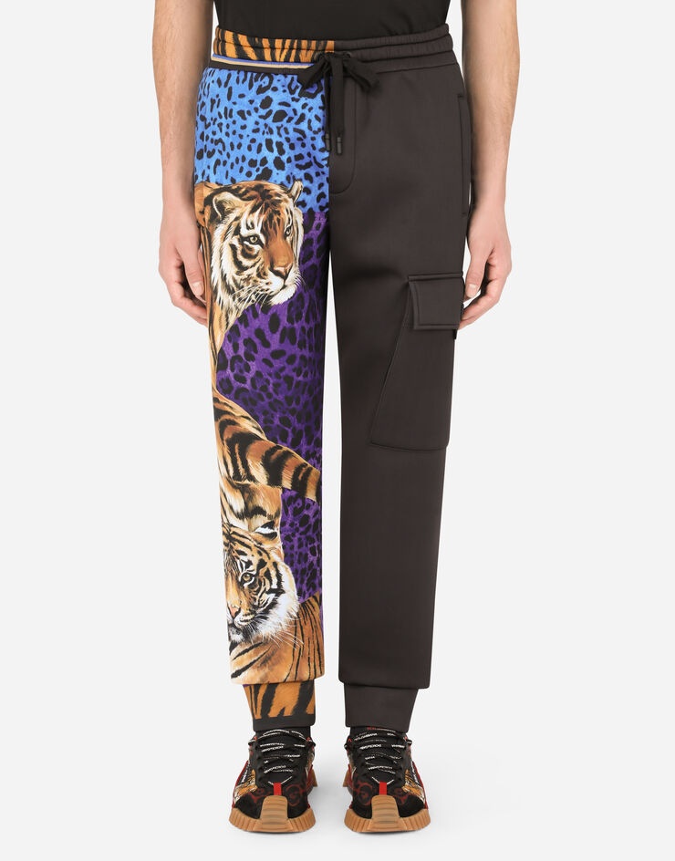 Technical jersey jogging pants with tiger print - 1