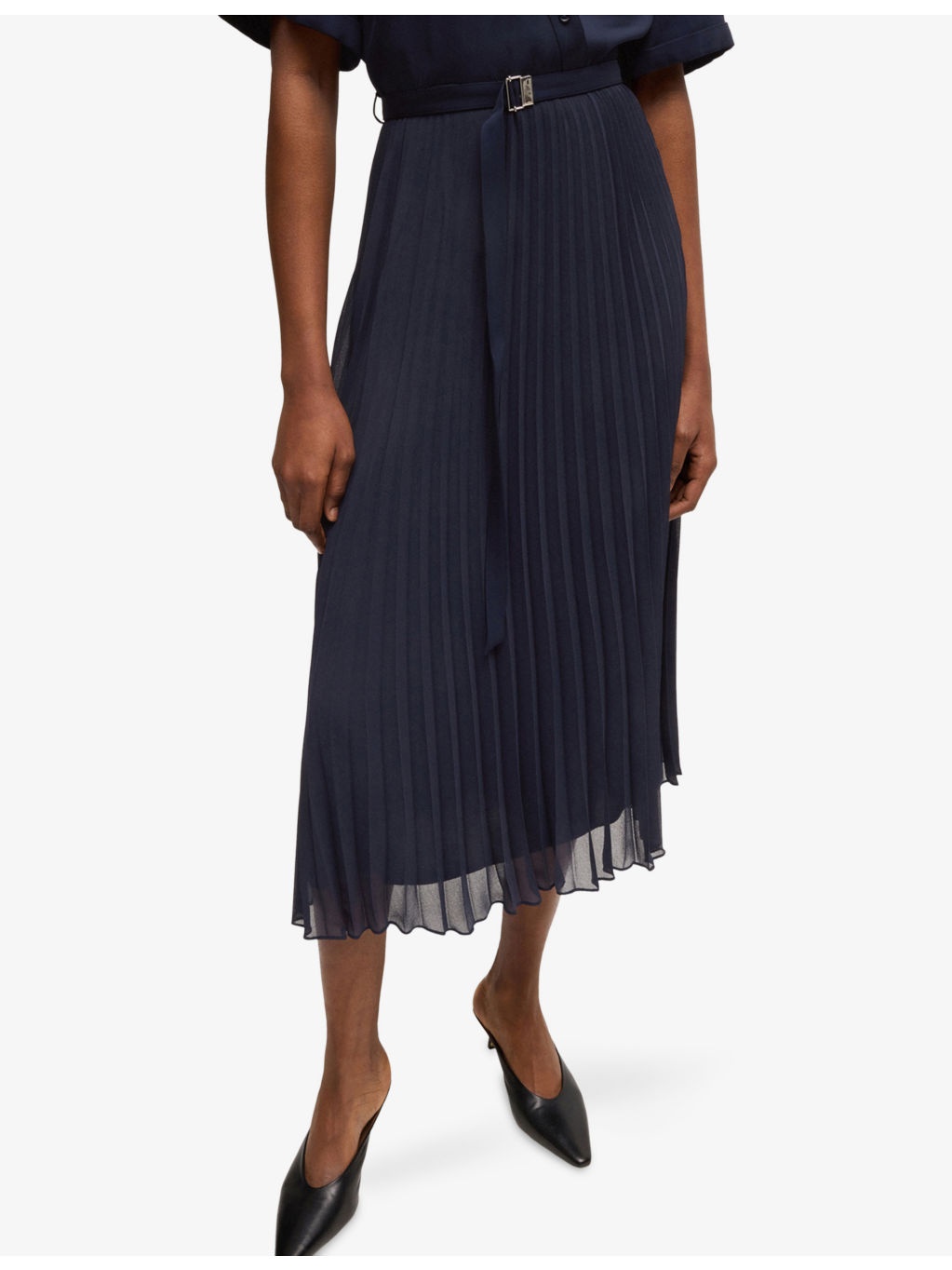 V-Neck Pleated-Skirt Woven Midi Dress - 6