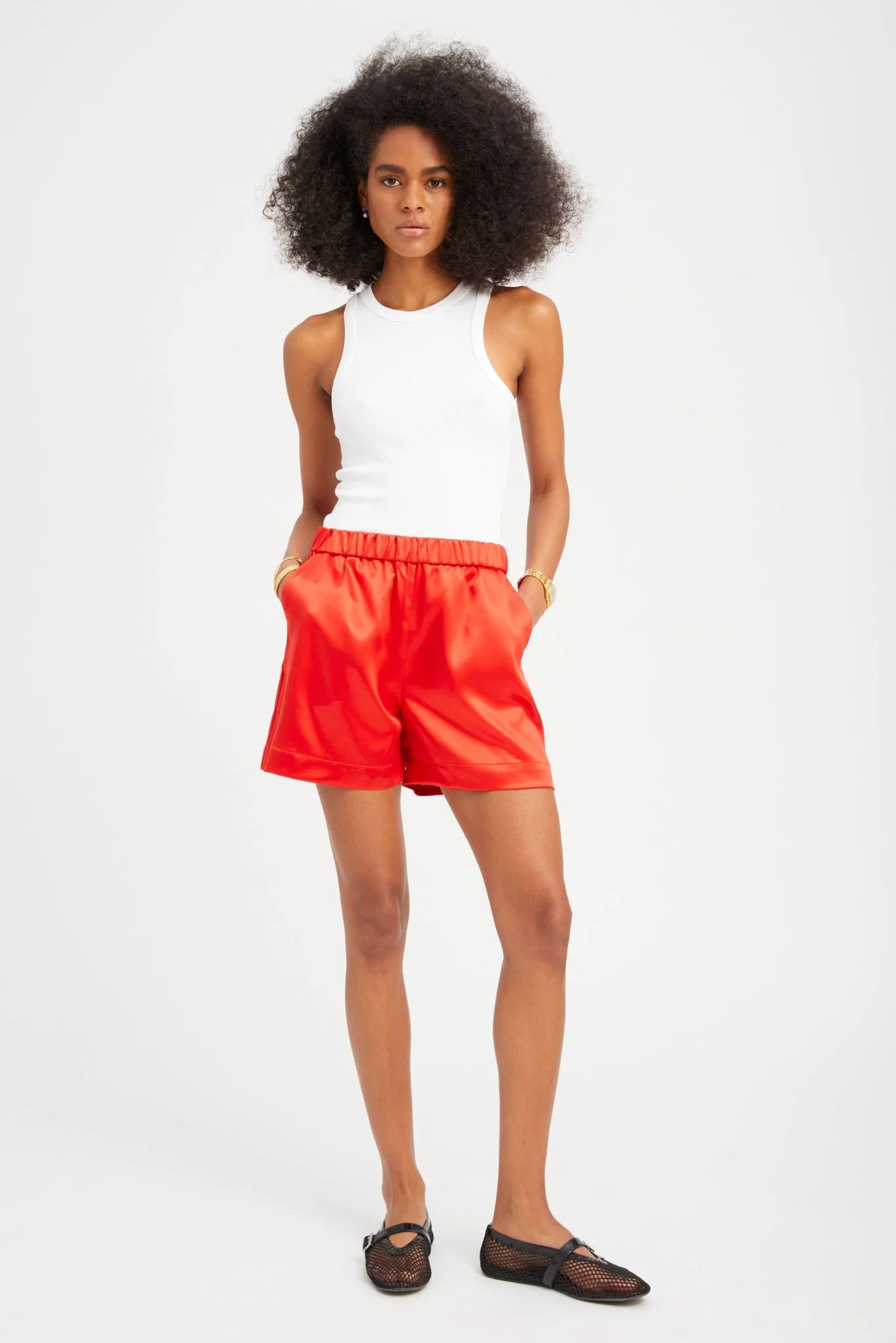 RED SILK CULOTTE SHORTS - 1