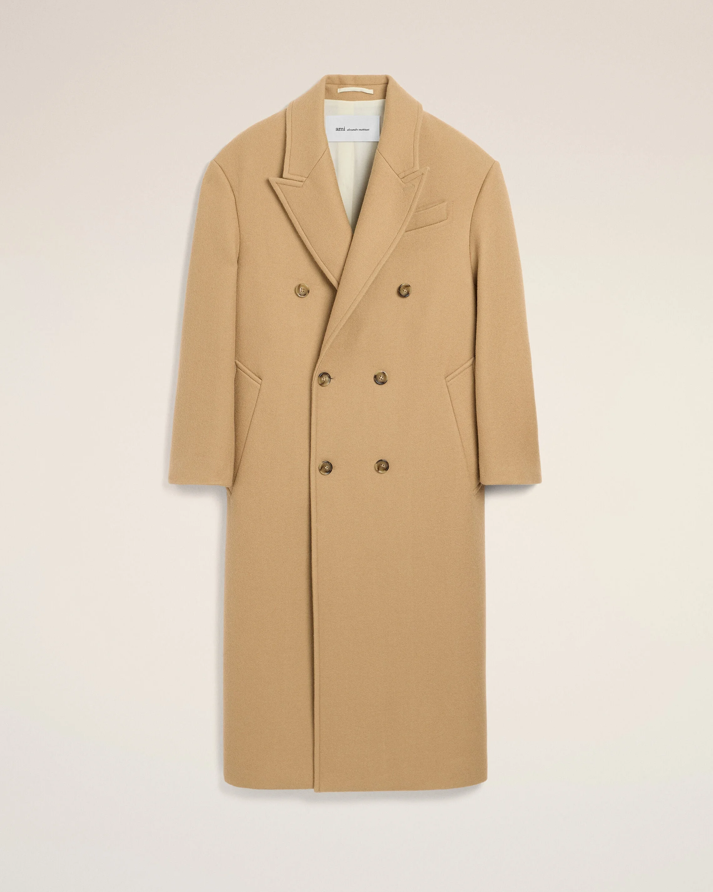 LONG BEIGE DOUBLE BREASTED WOOL COAT - 1