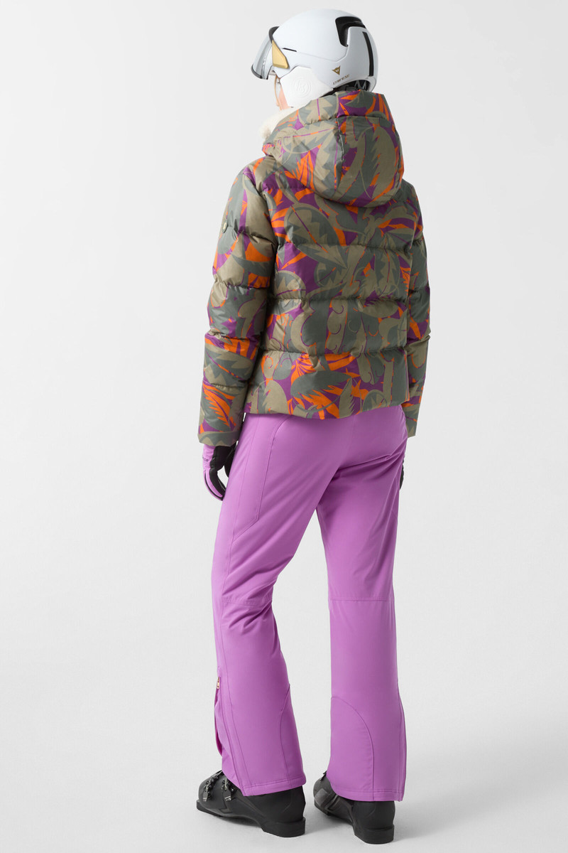 Maja down ski jacket in Olive green/purple/orange 3