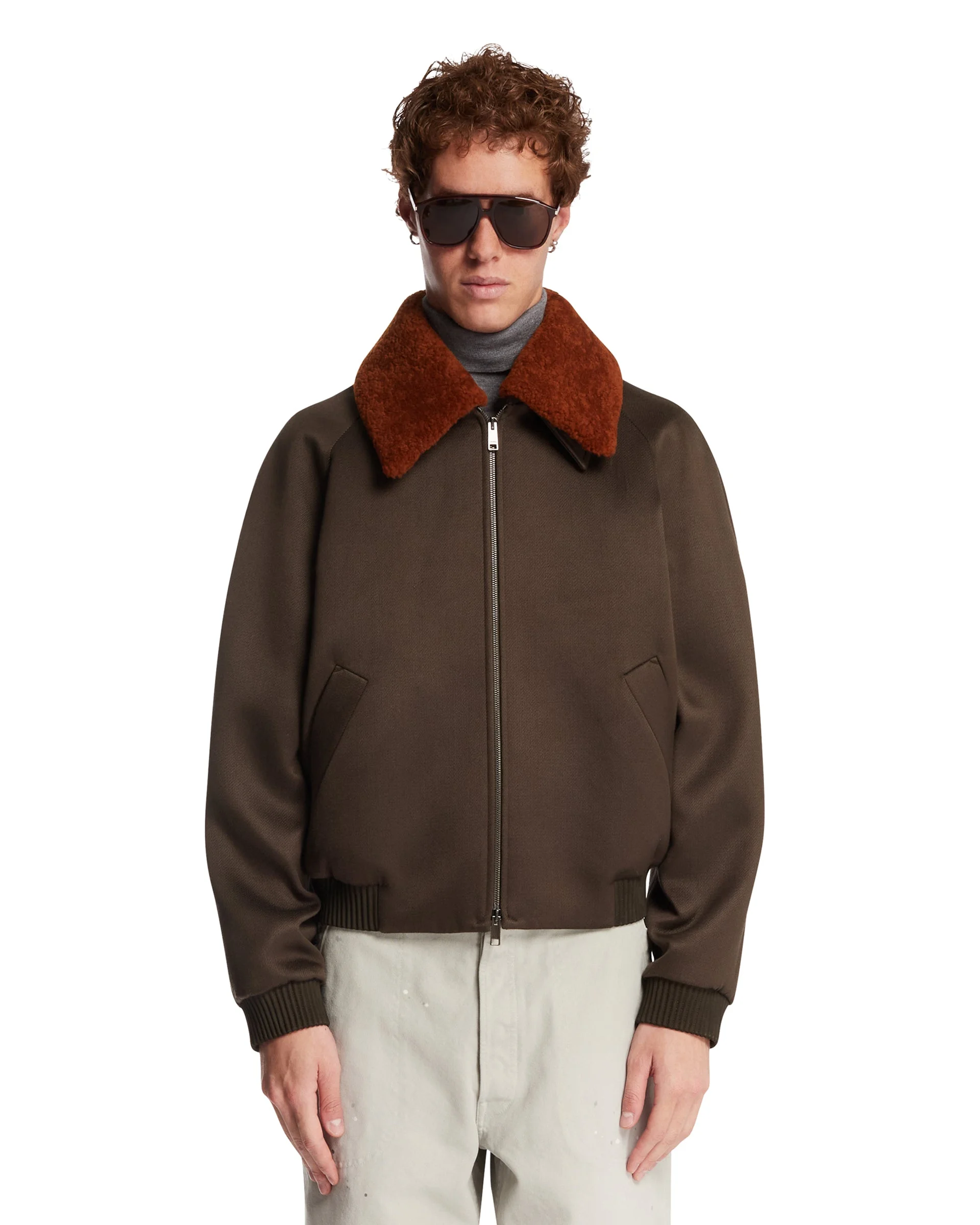 Green Wool-Silk Blend Twill Jacket - 1