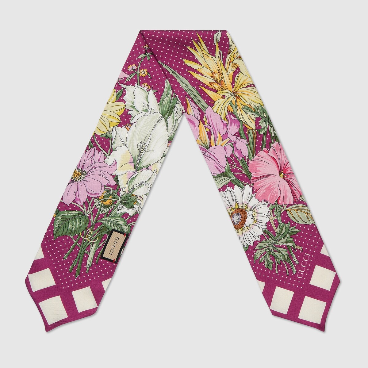 Floral print silk neck bow - 2