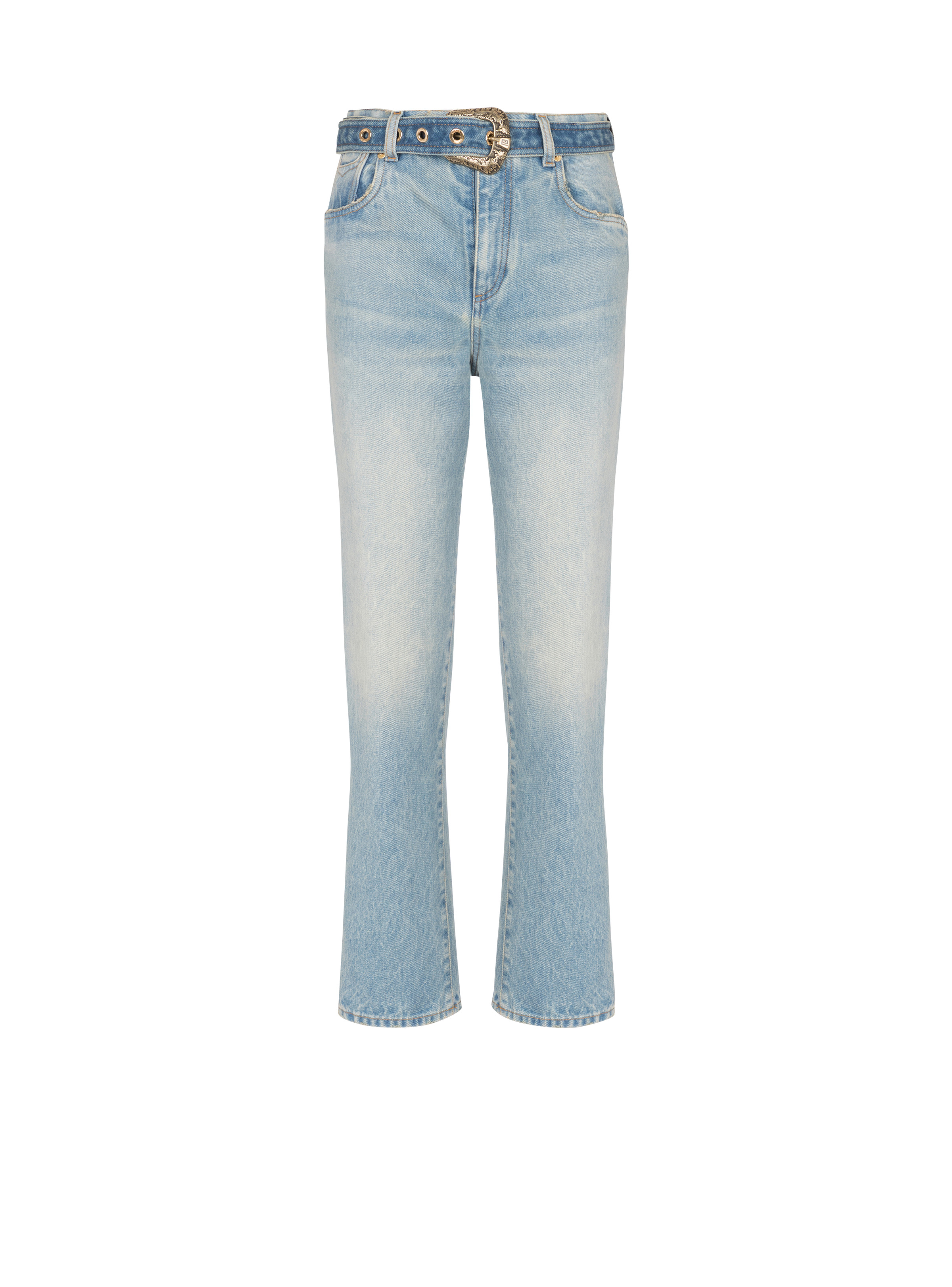 【関税込み】Balmain ブルー Classic Belted ジーンズ Balmain Classic belted jeans | REVERSIBLE