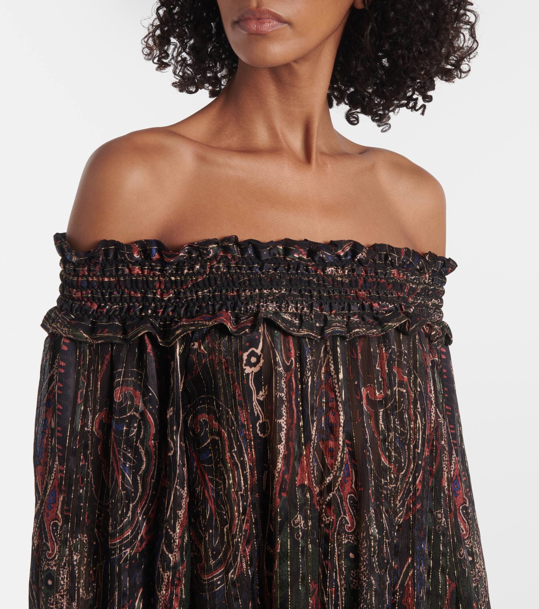 Paisley off-shoulder silk top - 4