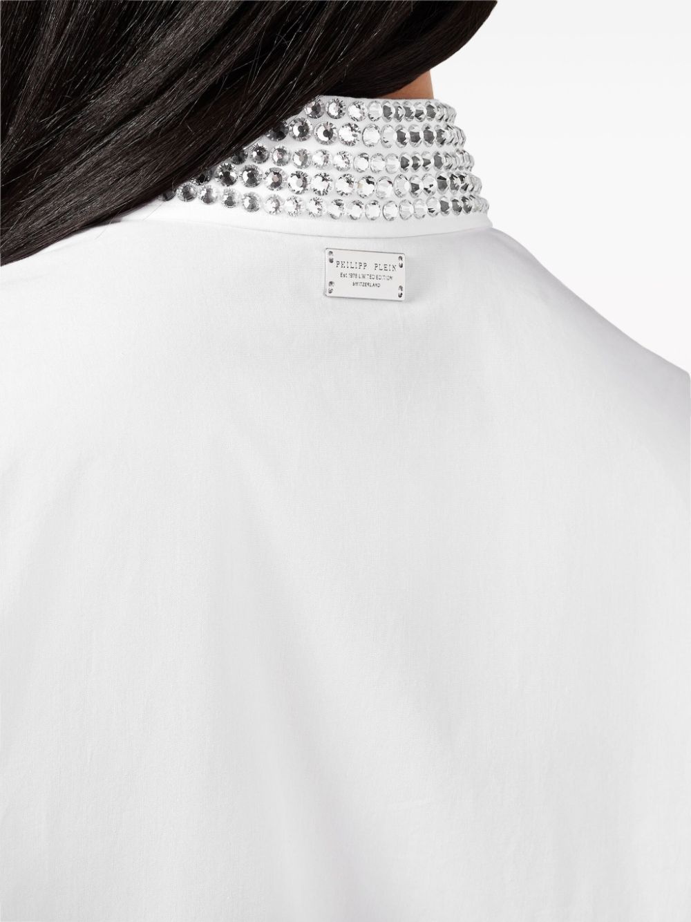 crystal embellished-collar cotton shirt - 4