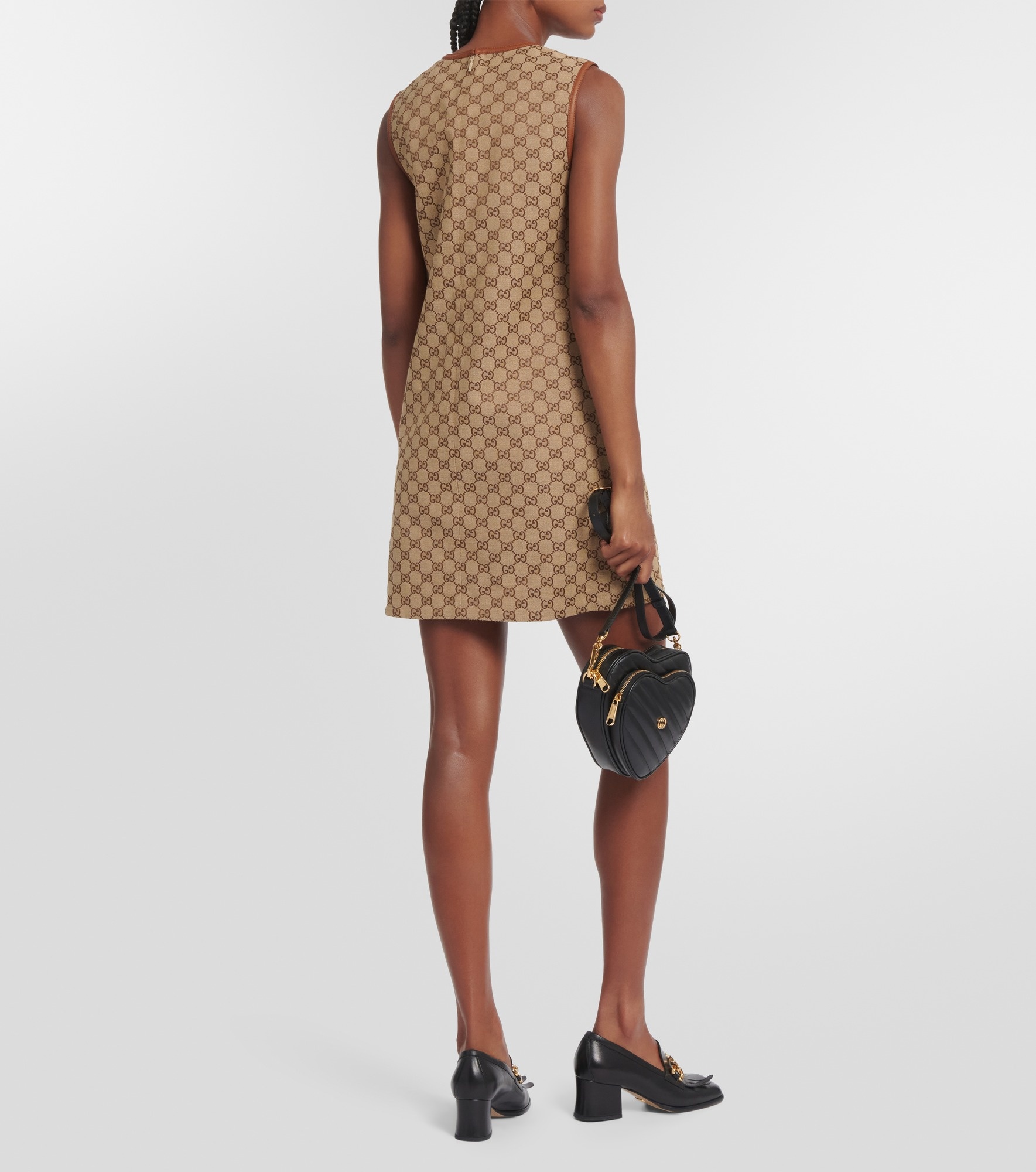 GG leather-trimmed canvas minidress - 3