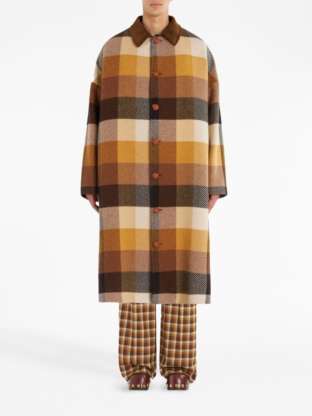 check-pattern wool coat - 3
