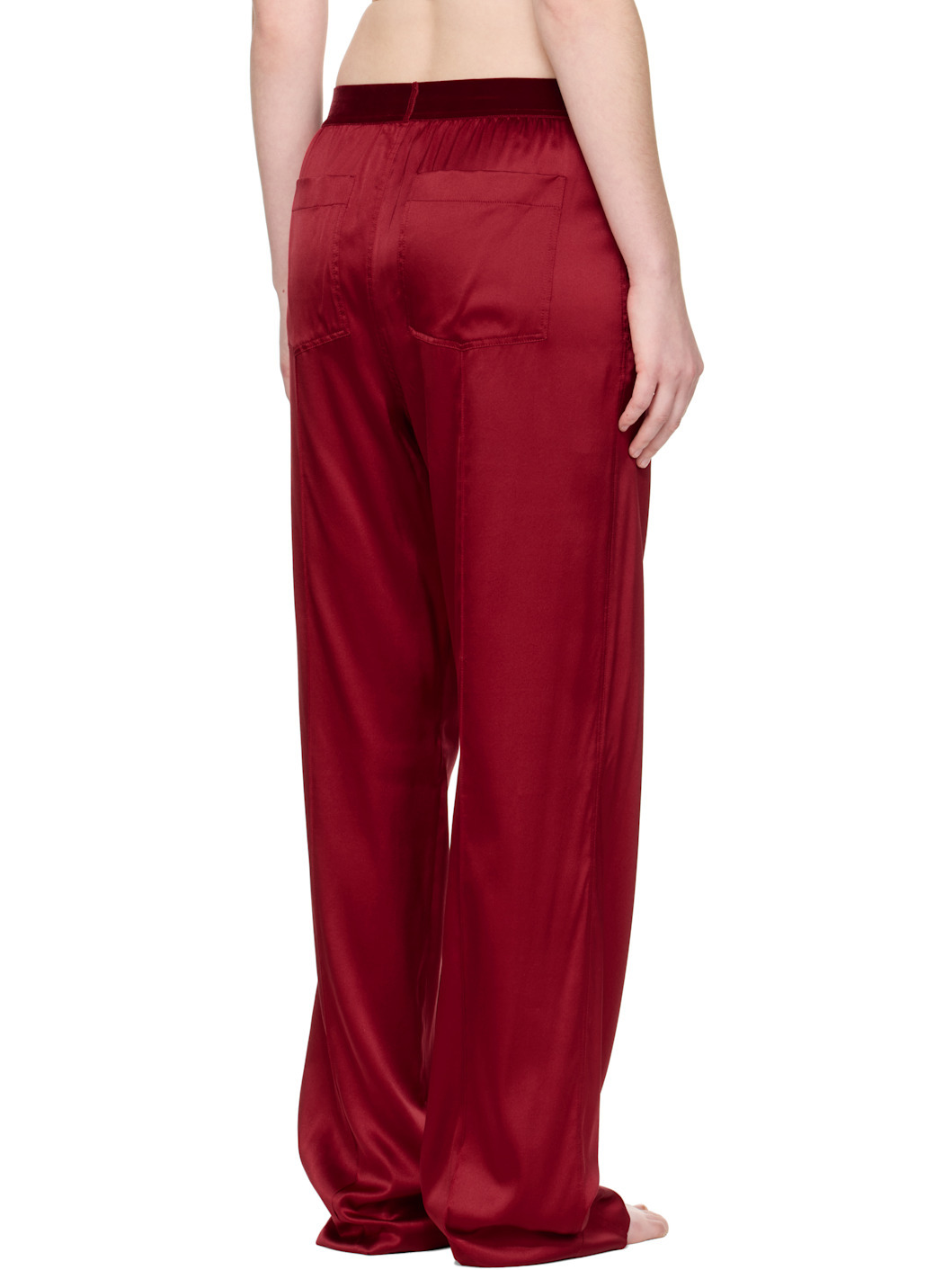 Red Stretch Silk Satin Lounge Pants - 3