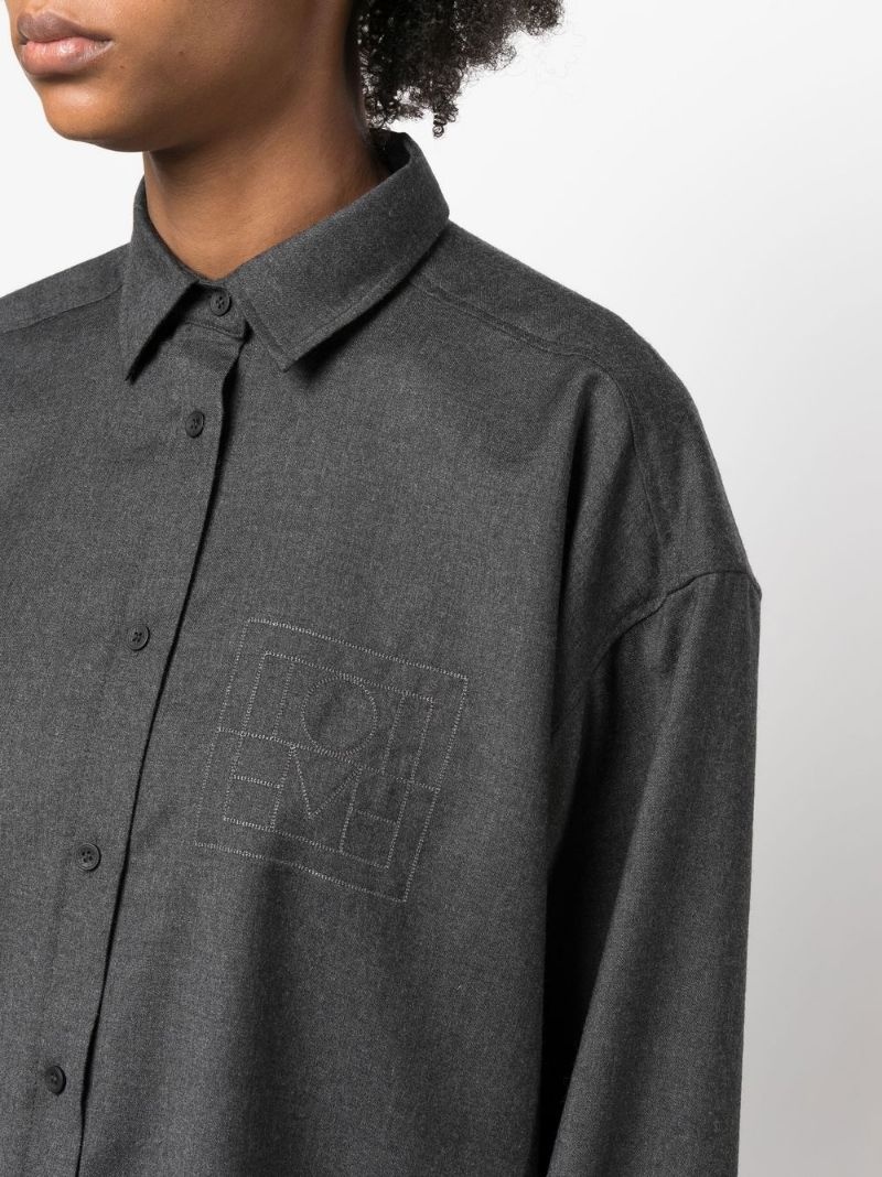 monogram-embroidered oversized wool shirt - 5