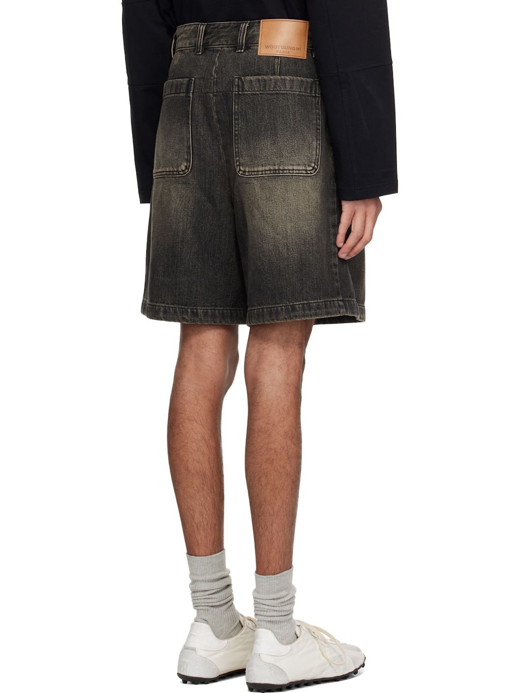 Gray One-Tuck Washed Denim Shorts - 3