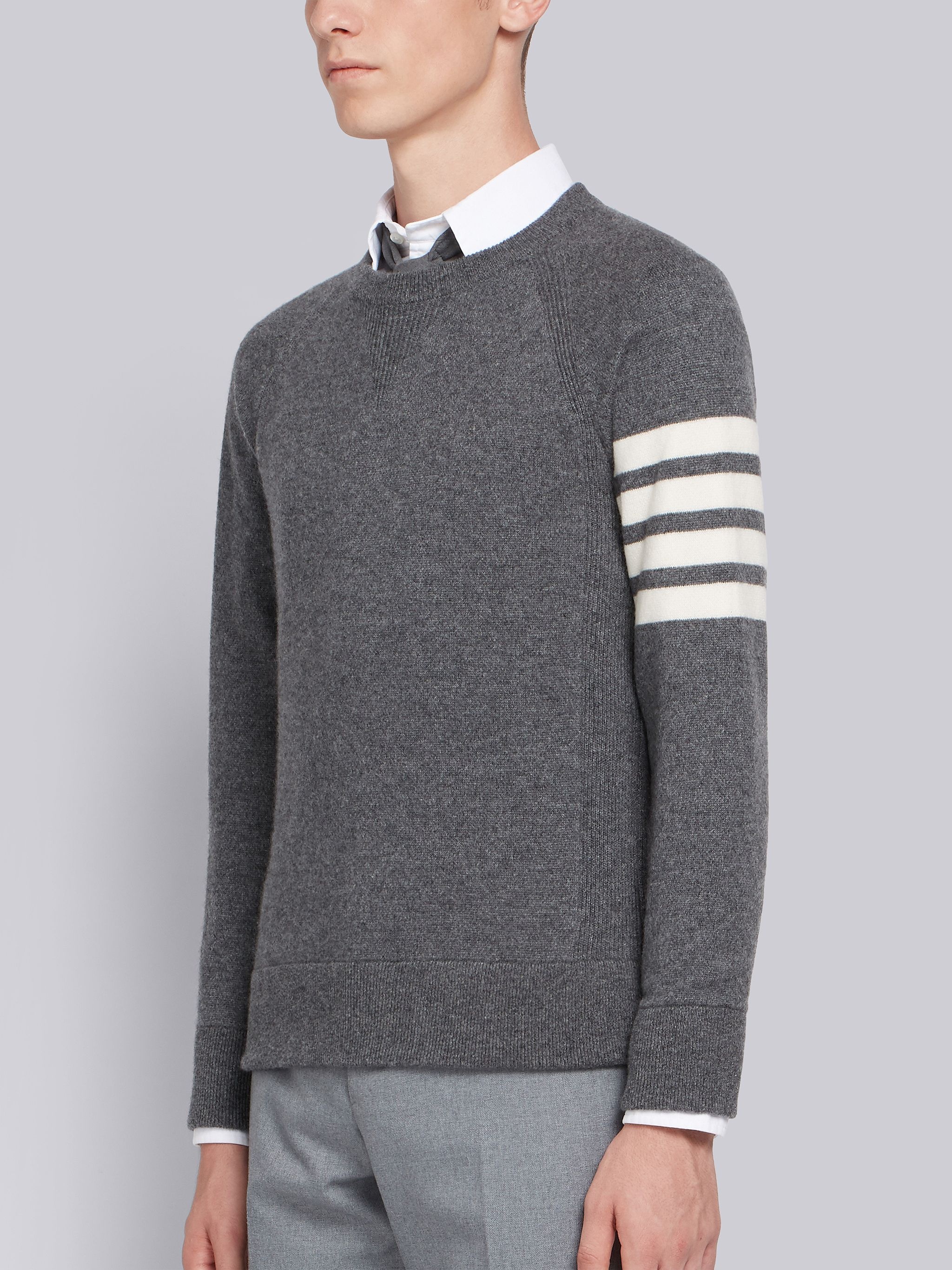 Medium Grey French Terry Cashmere 4-Bar Crewneck Pullover - 2