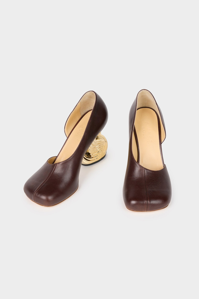 VESPER SHOES WITH SWAN HEEL BROWN SILVER GOLD 3