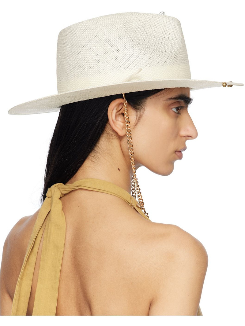 RUSLAN BAGINSKIY Off-White Chain Strap Straw Fedora outlook