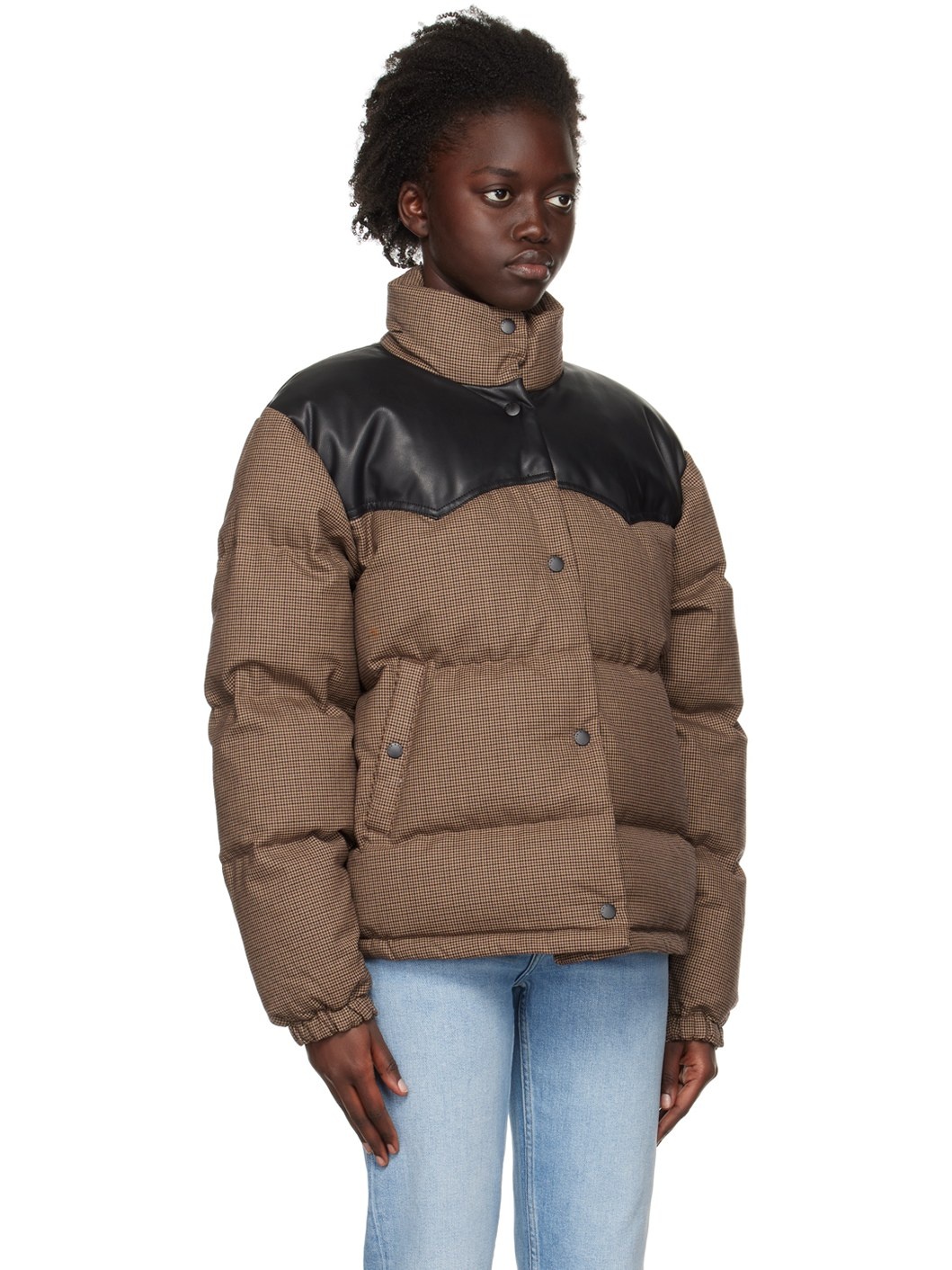 Brown Cal Houndstooth Down Jacket - 2
