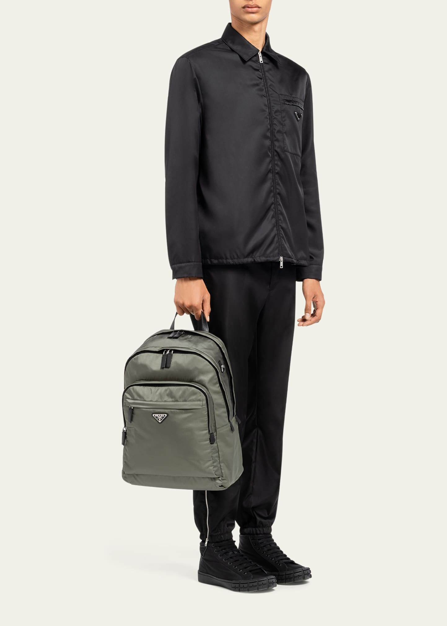Men's Triangle Logo Nylon Backpack - 5