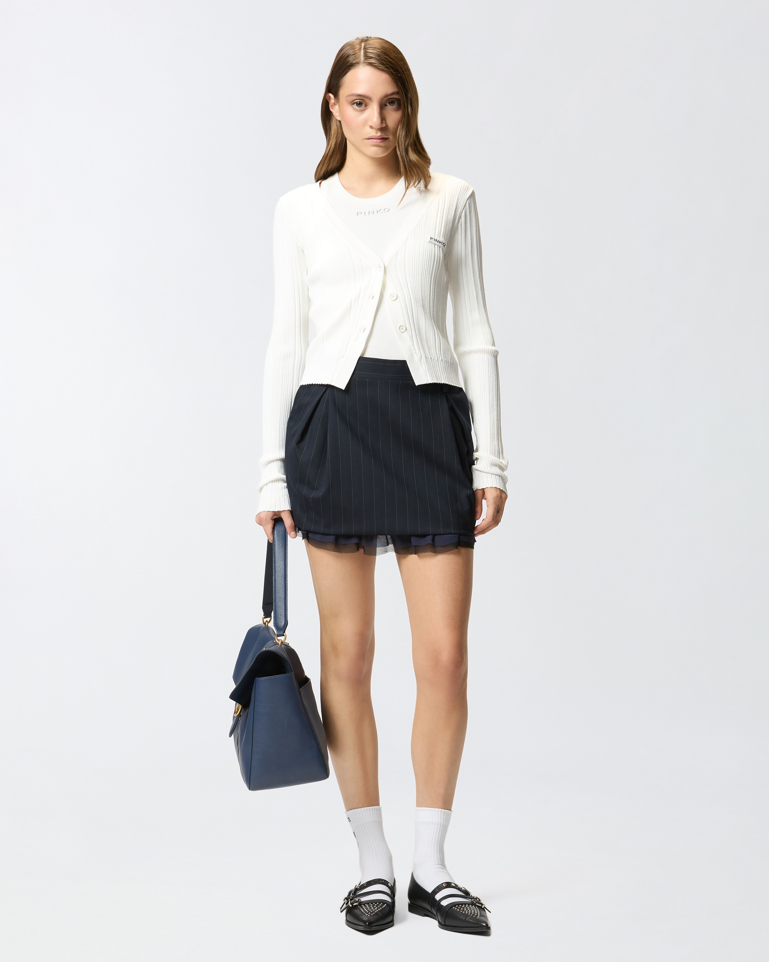 PINSTRIPE MINISKIRT WITH FRINGED HEM - 2