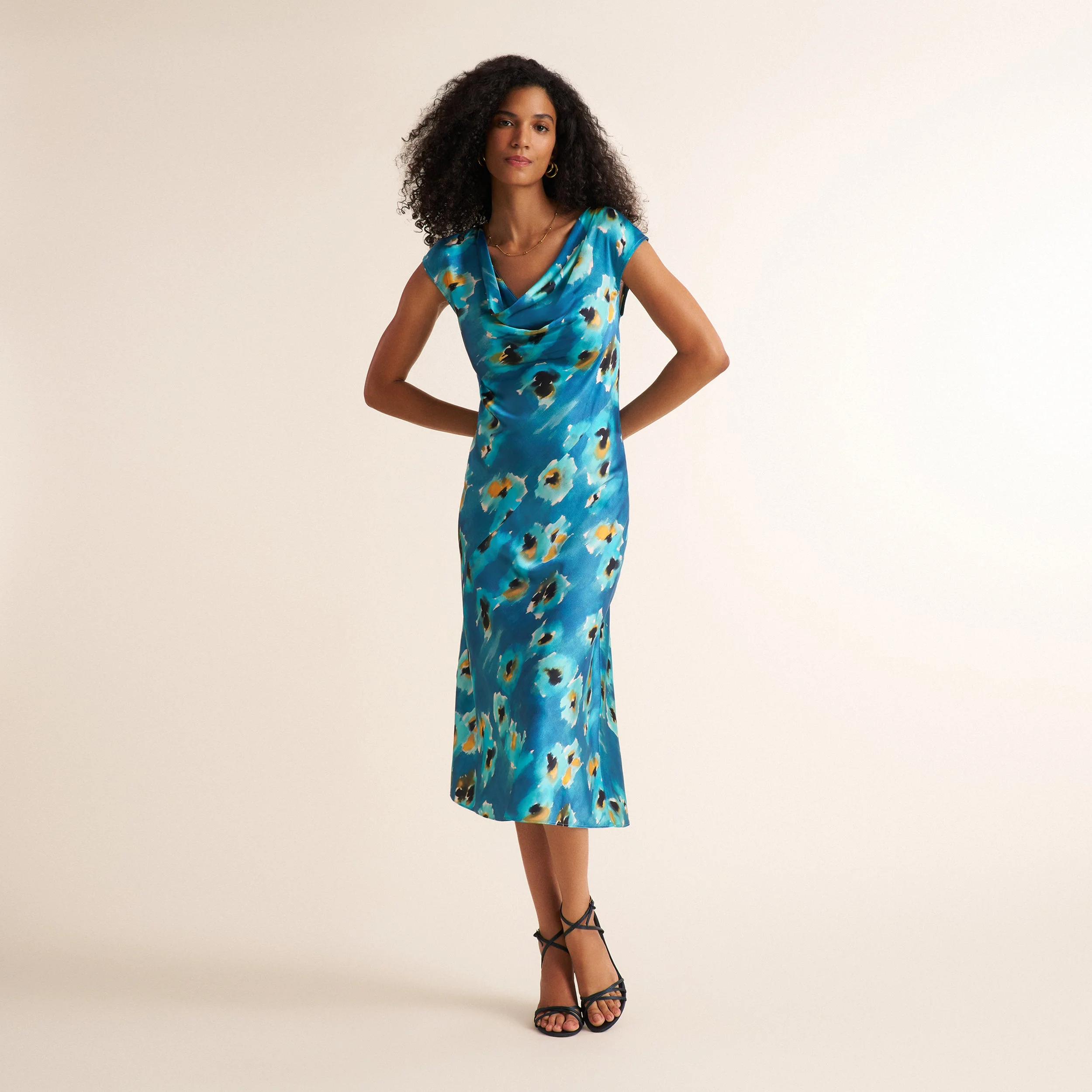 Sia Cascade Dress - Printed Silk Charmeuse Blend - 1