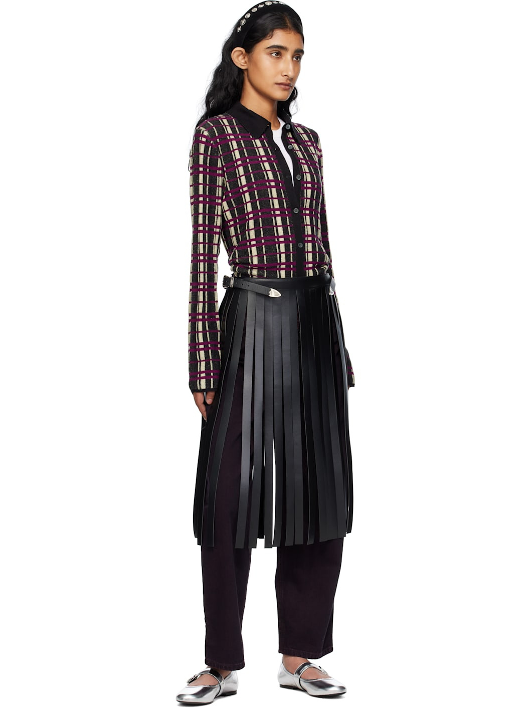 Black Faux-Leather Fringe Belt - 4