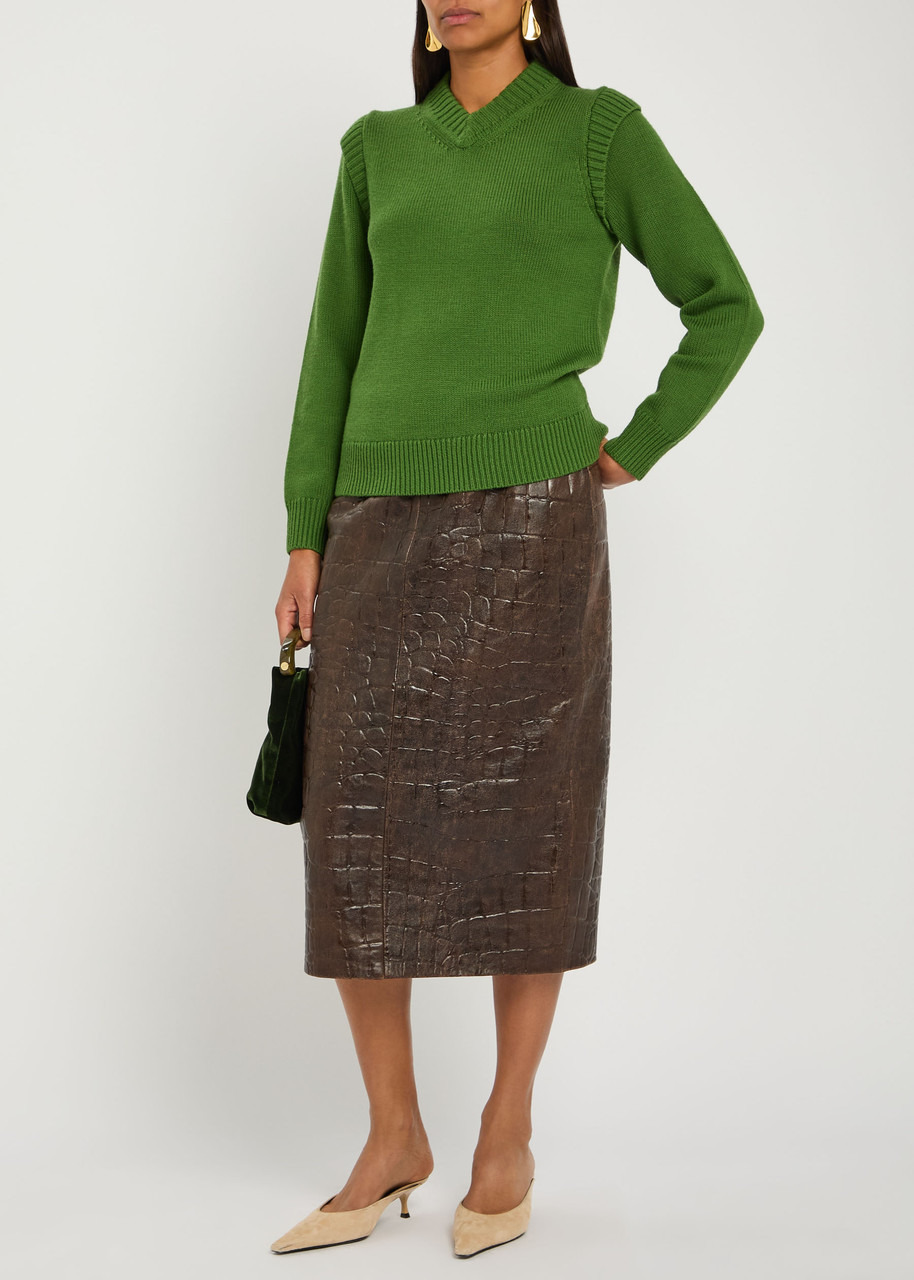 Emilia Wickstead Loretta Crocodile-effect Leather Midi Skirt - 3