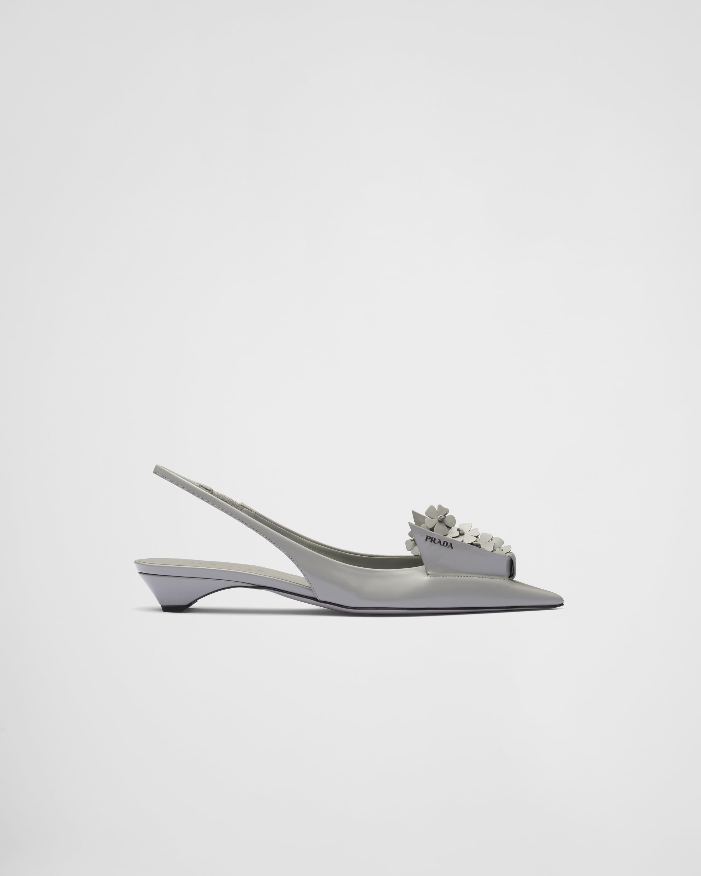 Brushed leather slingback pumps with floral appliques - 2