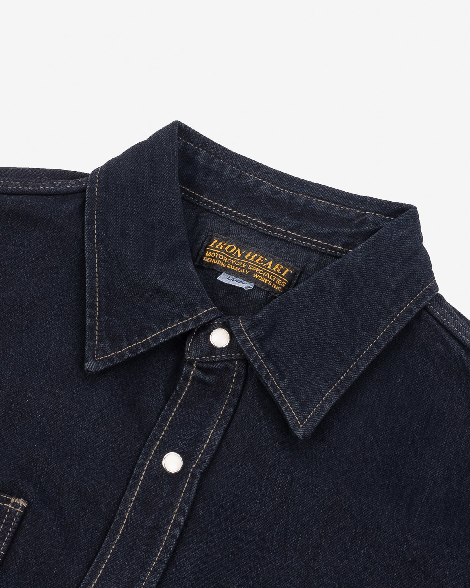IHSH-326-OD 12oz Selvedge Denim Work Shirt With Snaps - Indigo Overdyed Black - 12
