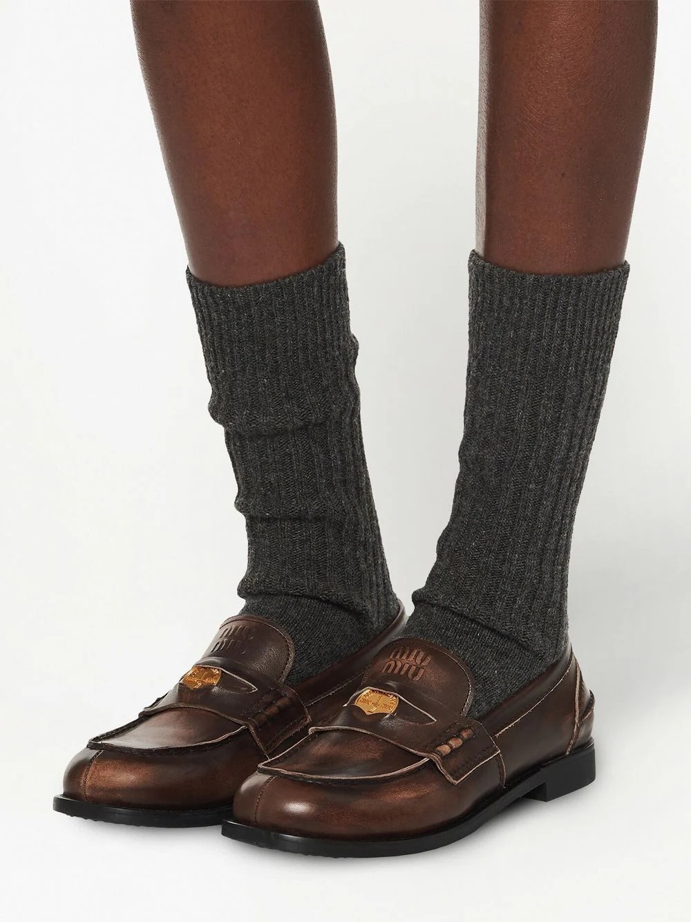 logo-embossed leather penny loafers - 5