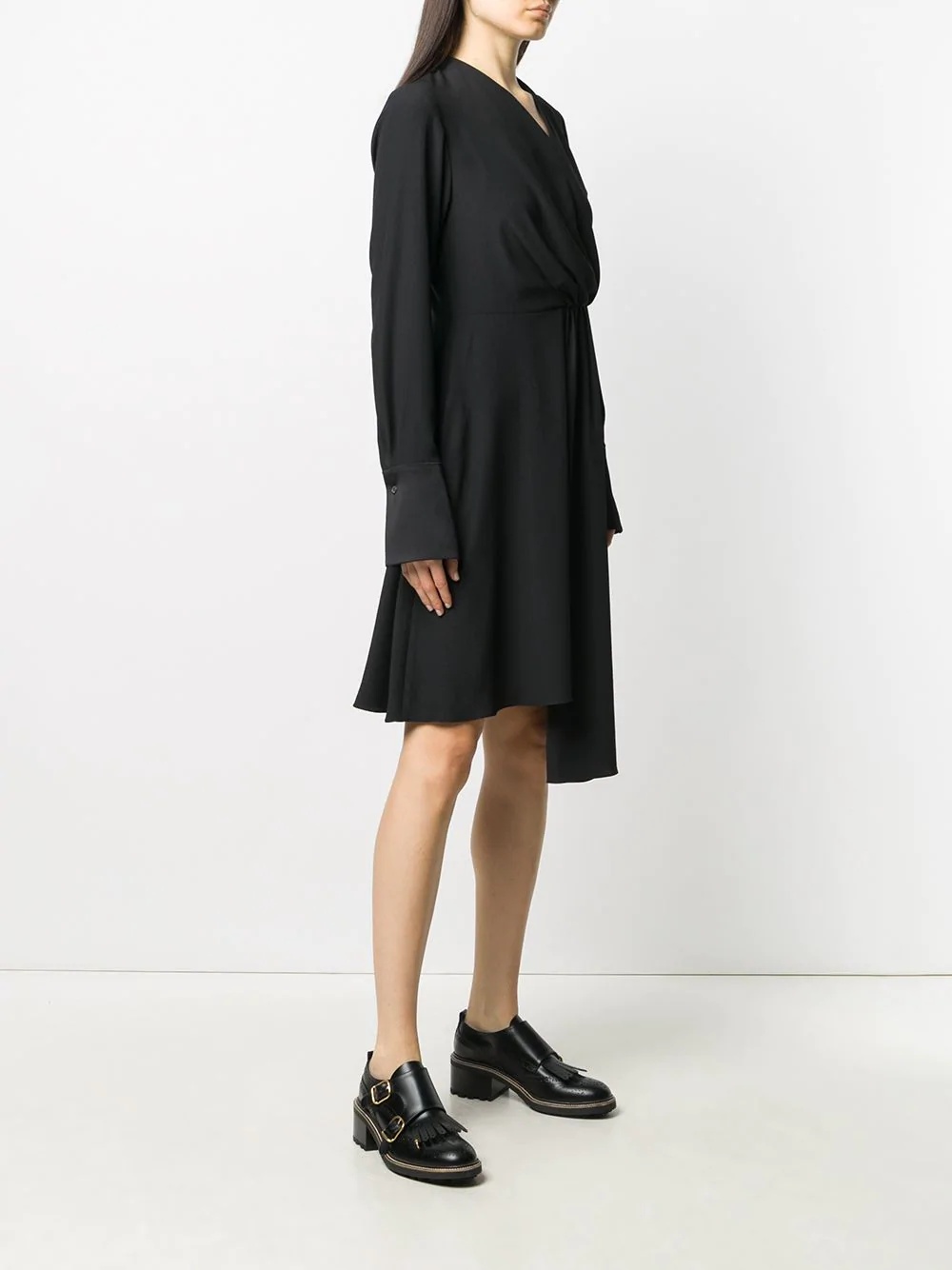 drape-front band collar dress  - 3