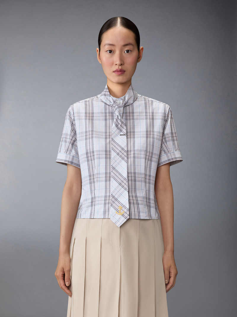 Thom Browne PLAID CHECK POPLIN TIE COLLAR BLOUSE outlook