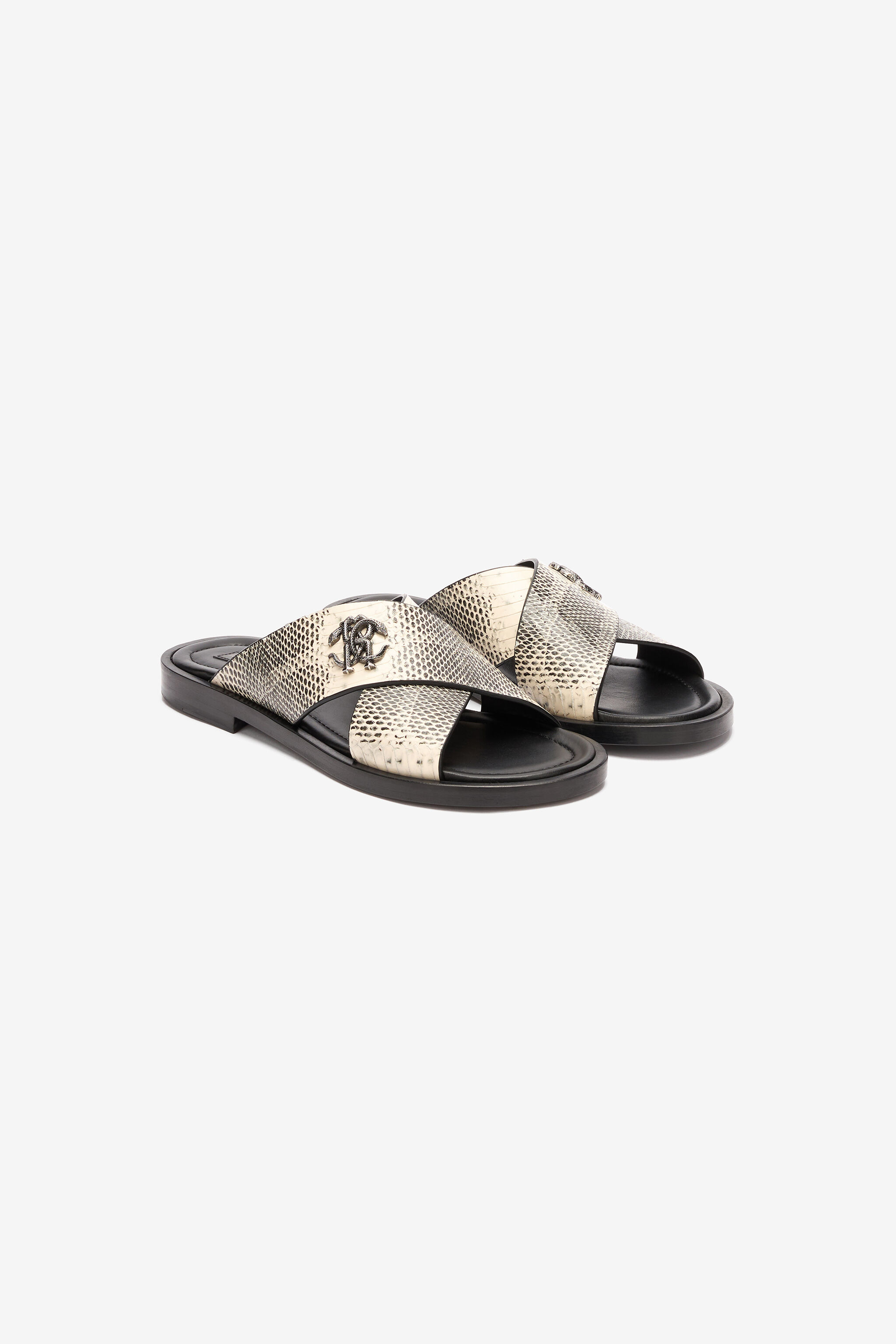 Slides With Cobra Print And Mirror Snake Monogram - 2